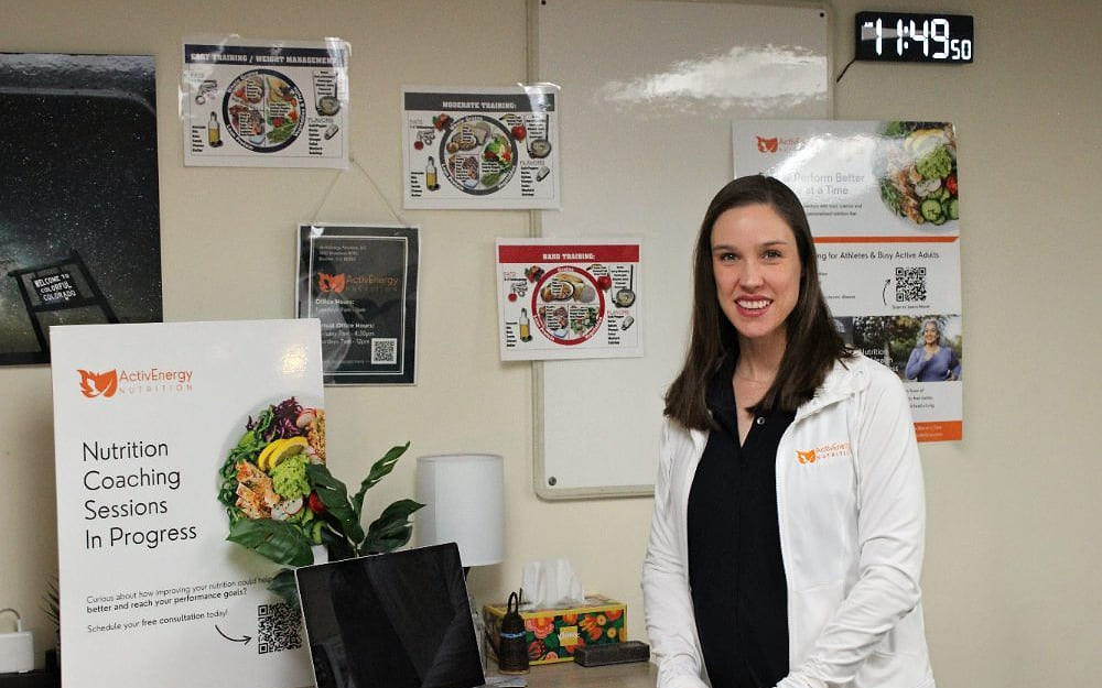 Emily Copeland, the resident registered dietitian, in her office at the club